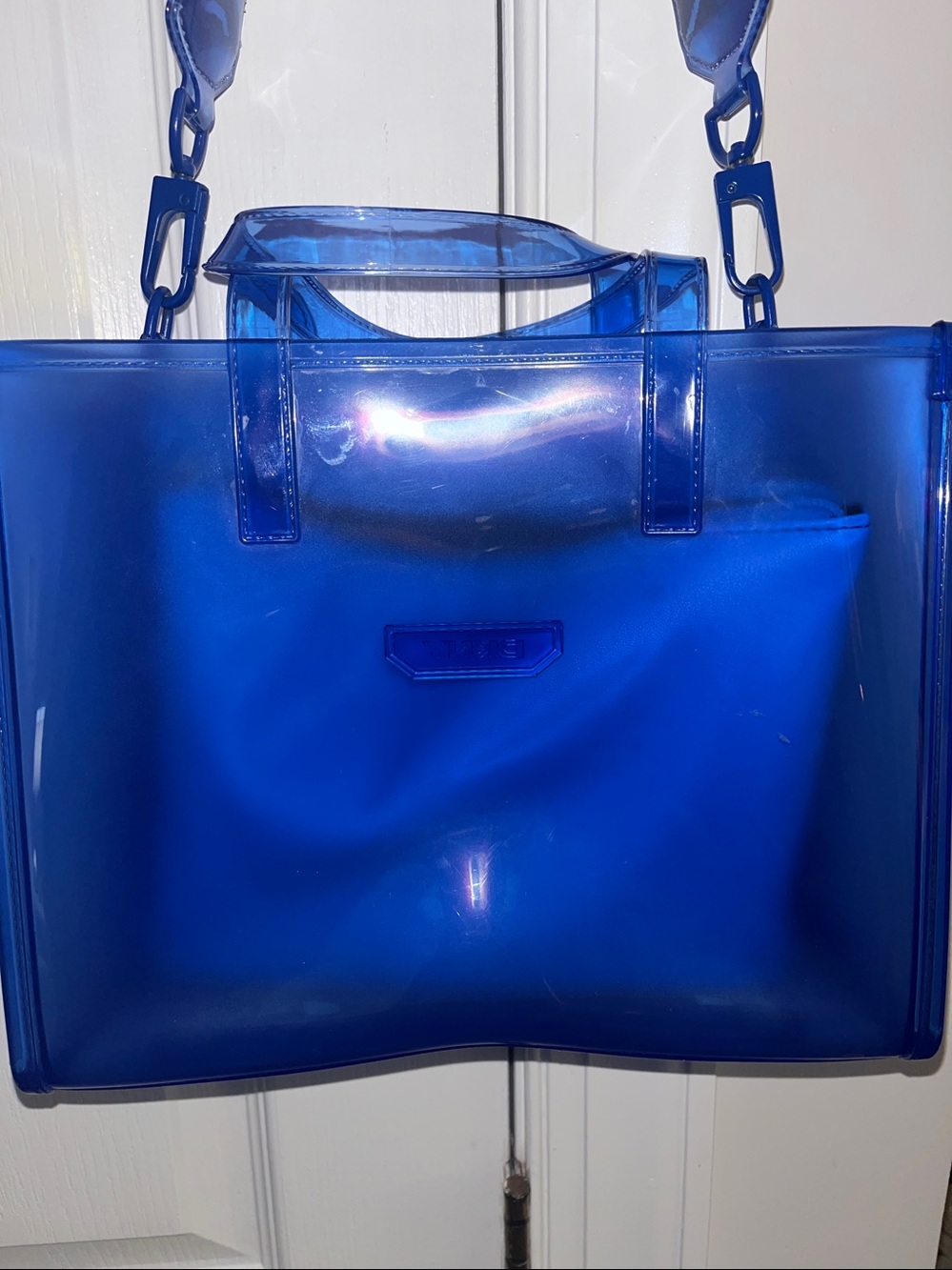 DKNY cobalt blue Hadlee jelly logo tote with removable strap - Picture 4 of 7